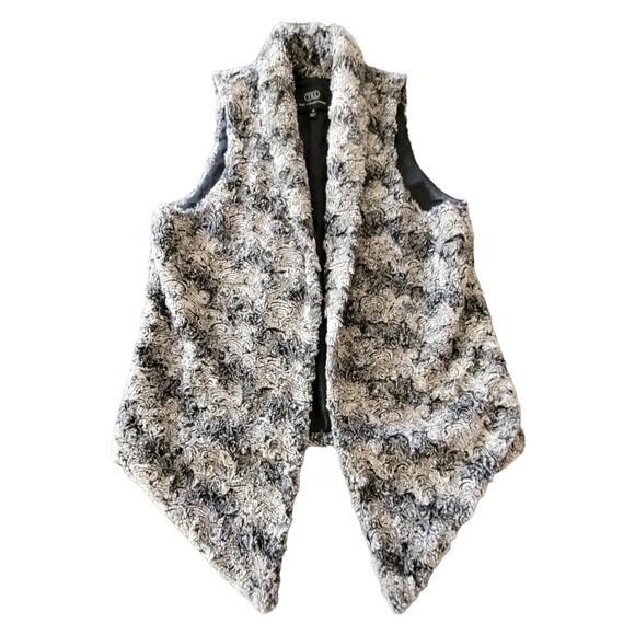 TART COLLECTIONS Gray White Teddy Vest Sz M Fuzzy Cozy Open Front Cottagecore - Picture 9 of 10